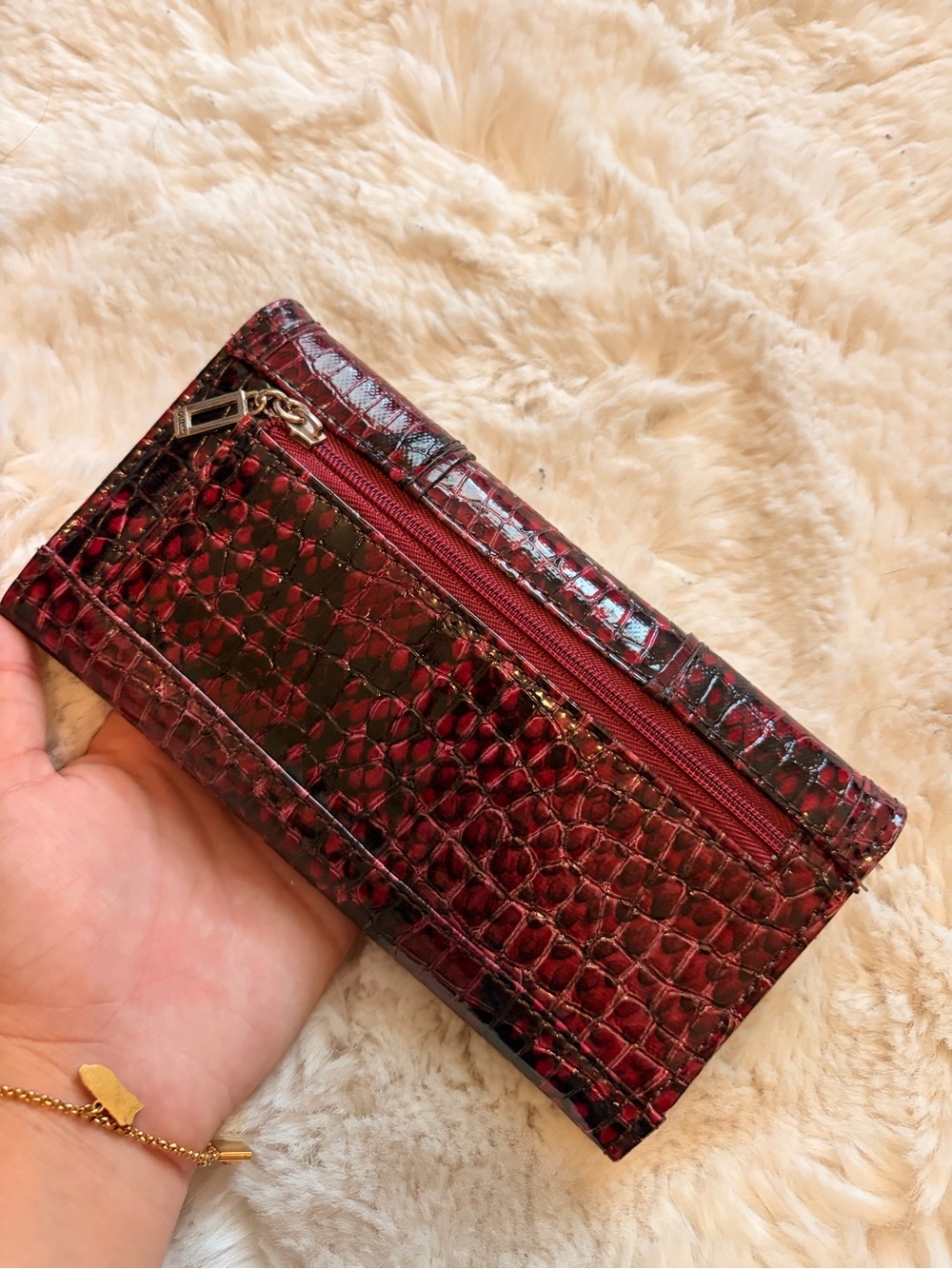 GUESS Burgundy Croc-Embossed Wallet with Black Accents - Picture 5 of 5